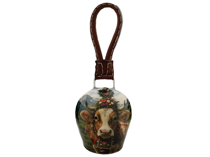 Glocke aus Metall bedruckt mit Almabtrieb 13x9x17cm   
