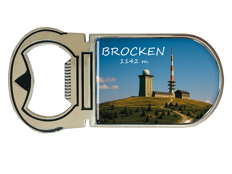 Souvenir Magnet Kapselheber aus Metall Brocken 4x9cm