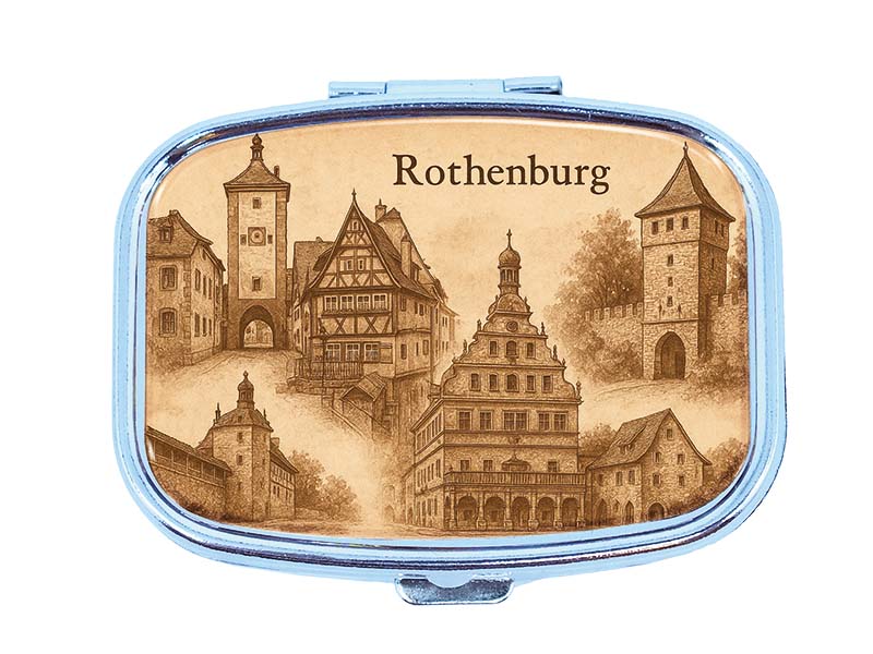 Souvenir Pillendose rechteckig aus Metall Rothenburg 6x4,5cm Souvenir Pillendose rechteckig aus Metall Rothenburg 6x4,5cm