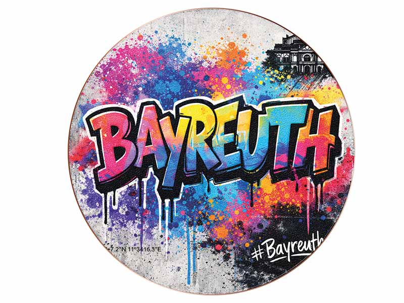Souvenir Foto Untersetzer Bayreuth aus Holz Ø10cm