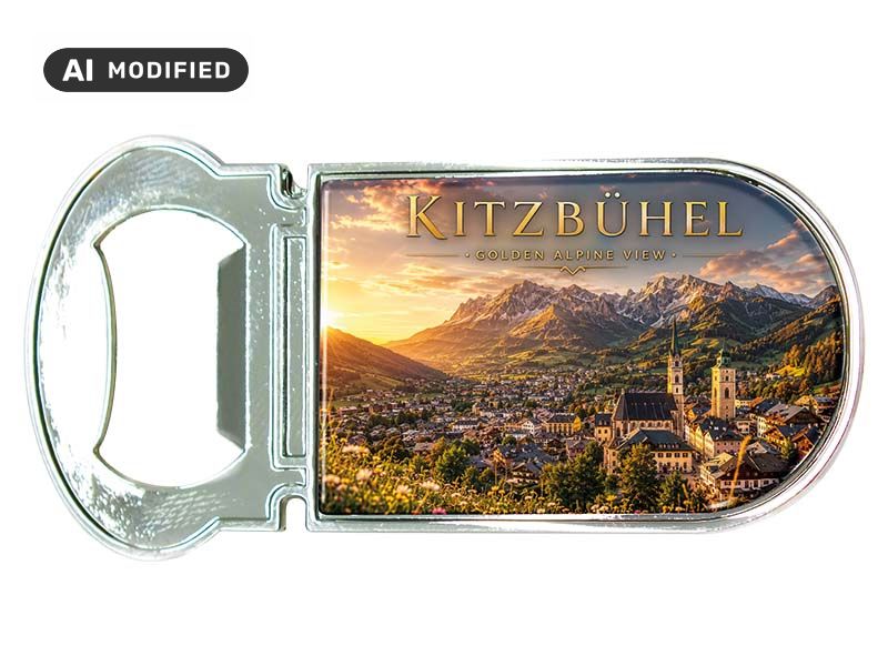 Souvenir Kapselheber Magnet Kitzbühel aus Metall 3x7cm