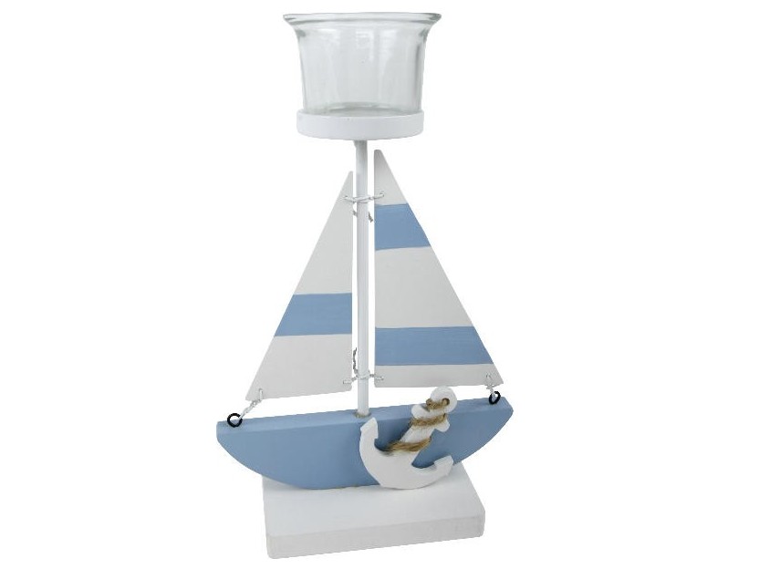 70022 Holz Kerzenhalter Segelboot