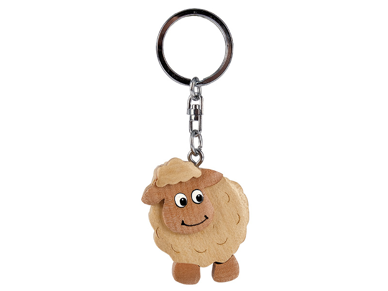 Schaf aus Holz mit Schlüsselanhänger, 3,5x1x4,5cm   