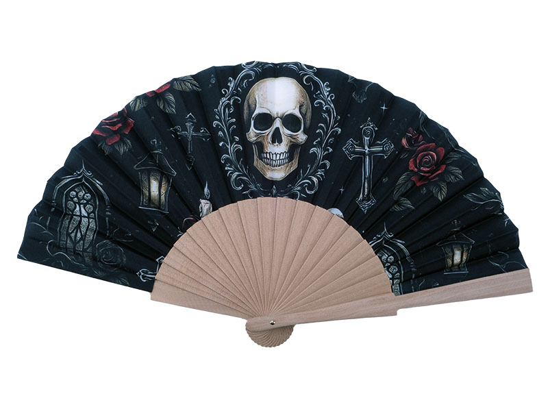 Fächer aus Holz mit Totenkopf 46x23x3cm