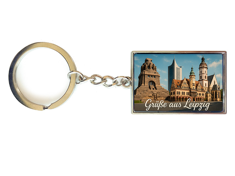 Souvenir Schlüsselanhänger rechteckig aus Metall Leipzig 3x10cm