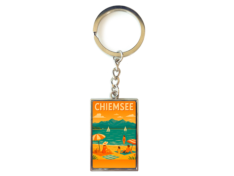 Souvenir Schlüsselanhänger rechteckig aus Metall Chiemsee 3x10cm