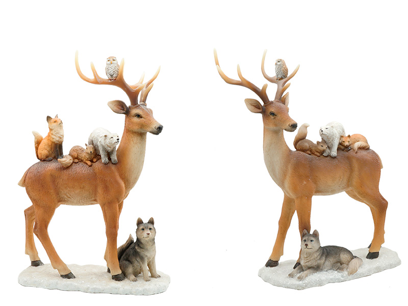 18174 Poly Hirsch mit Wildtieren