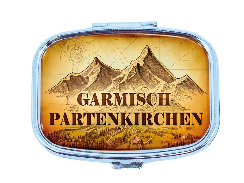 Souvenir Pillendose rechteckig aus Metall Garmisch 6x4,5cm Souvenir Pillendose rechteckig aus Metall Garmisch 6x4,5cm