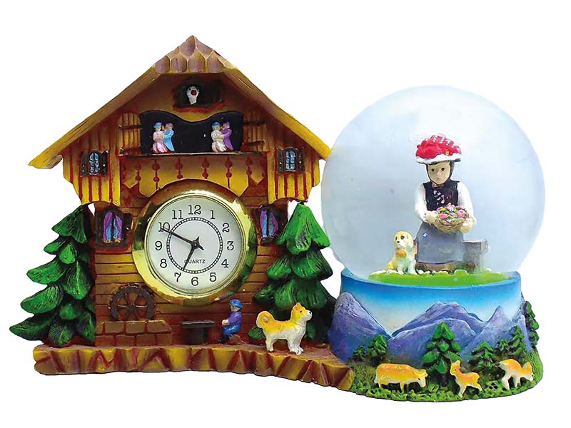Glitzerkugel Schwarzwälderin mit Uhr aus Poly 16x7x9cm   
