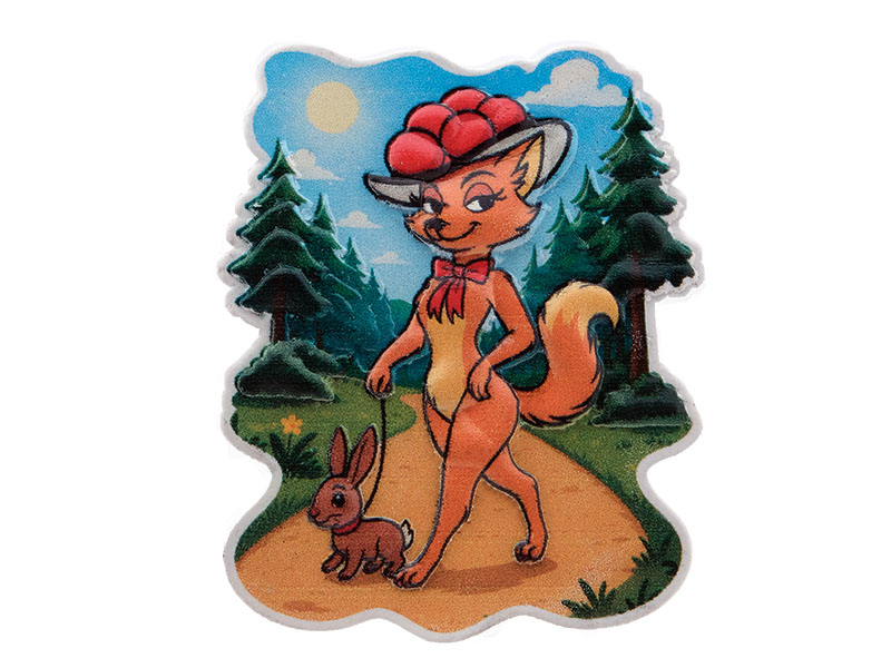 3D Magnet Füchsin Bollie mit Hase aus Poly 6x0,5x7cm