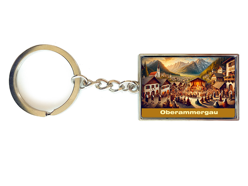 Souvenir Schlüsselanhänger rechteckig aus Metall Oberammergau 3x10cm Souvenir Schlüsselanhänger rechteckig aus Metall Oberammergau 3x10cm