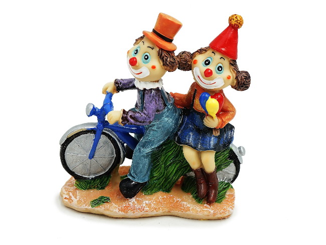 Poly Clownpaar auf Fahrrad