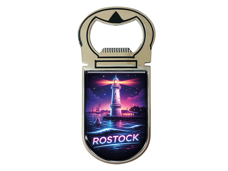 Souvenir Kapselheber Magnet Rostock aus Metall 4x9cm