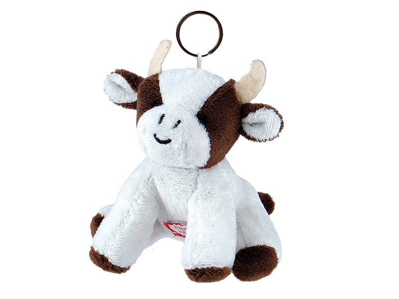 Plush cow brown/white with sound 7x7x9cm, with keychain