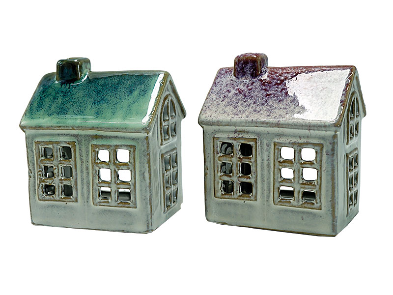 Haus als Teelichthalter aus Keramik 7,5x6x9cm    Haus als Teelichthalter aus Keramik 7,5x6x9cm