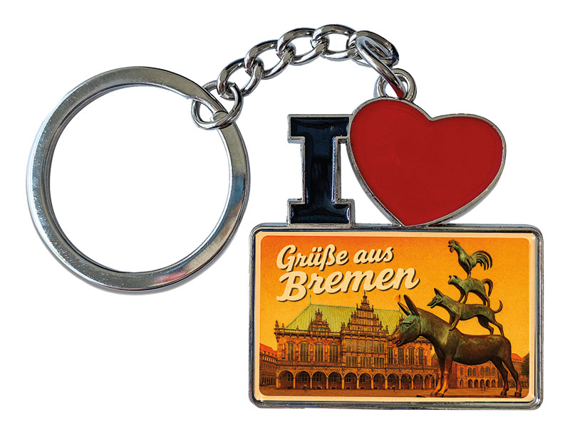 Souvenir Schlüsselanhänger aus Metall "I Love" Bremen 11x4cm   