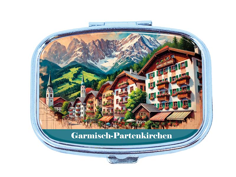 Souvenir Pillendose rechteckig aus Metall Garmisch-Partenkirchen 6x4,5cm Souvenir Pillendose rechteckig aus Metall Garmisch-Partenkirchen 6x4,5cm