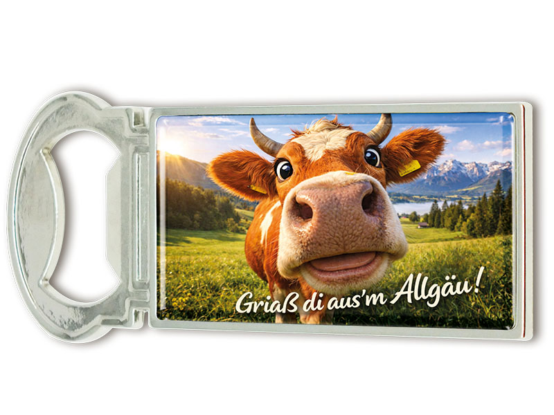 Souvenir Kapselheber Magnet Allgäu aus Metall 3x9cm
