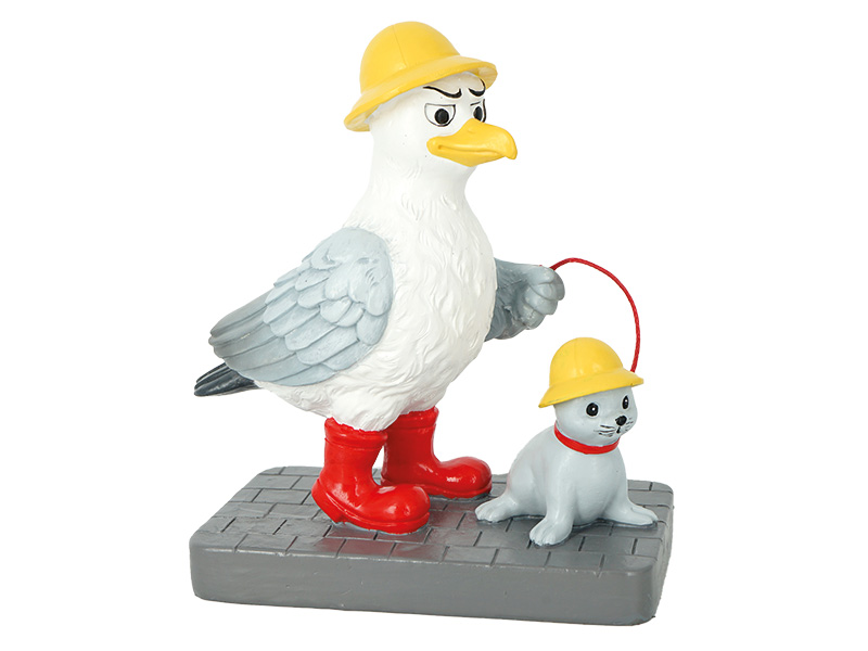 Möwe "Seefried" mit Robbe aus Poly 11,5x6,5x13cm   