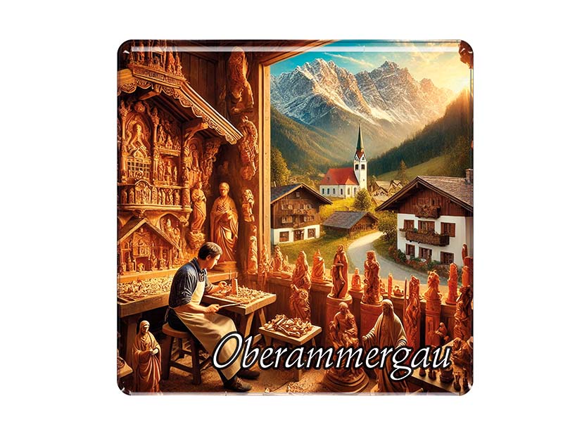 Souvenir Foto Magnet quadratisch Oberammergau 6,5x6,5cm Souvenir Foto Magnet quadratisch Oberammergau 6,5x6,5cm