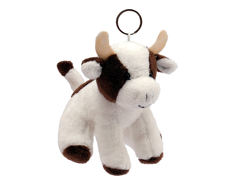 Plush cow brown/white 7x7x9cm, with keychain
