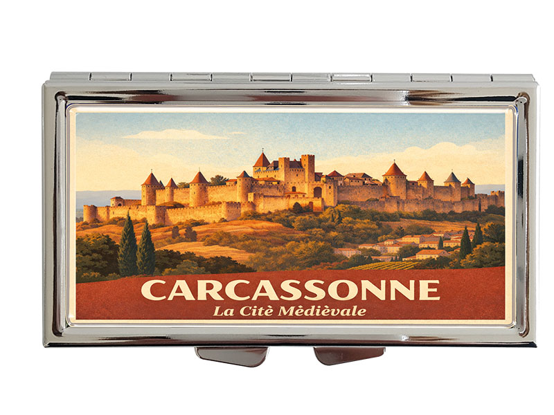 Souvenir Pillendose Carcassonne aus Metall 8,5x4,5cm