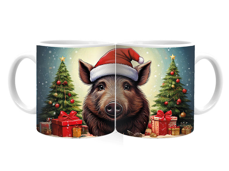 Foto Tasse Weihnachtswildschwein aus Keramik Ø8x9,5cm