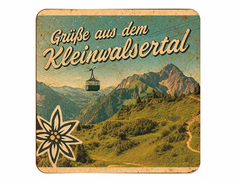Souvenir Wooden coaster Kleinwalsertal 10x10cm