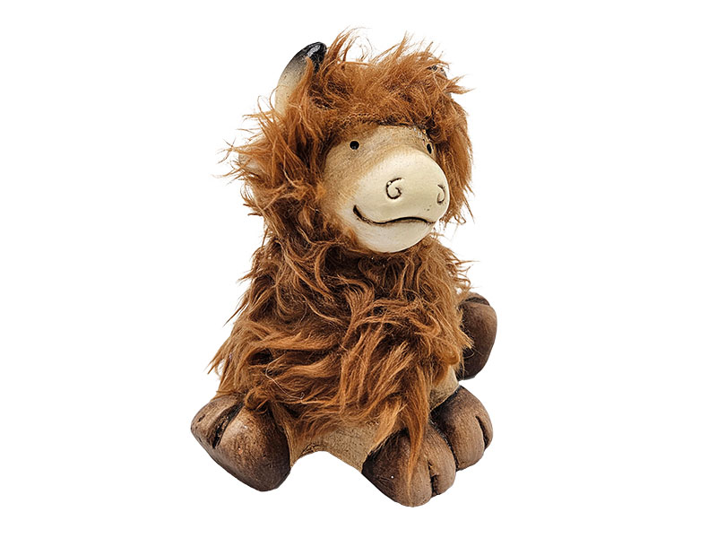 Hochlandrind mit Fell aus Keramik 12x8x13cm   