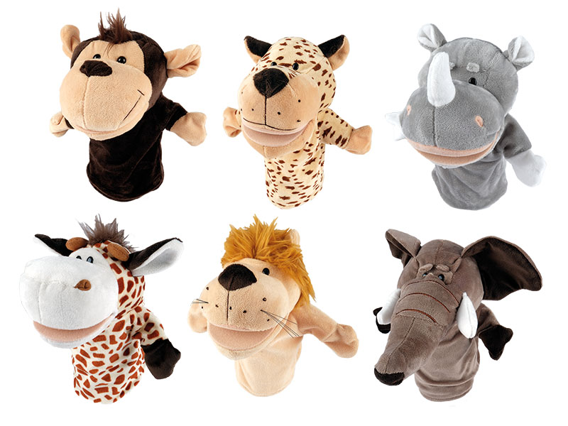 Handpuppen Wildtiersortiment aus Plüsch, 29x16x24cm    Handpuppen Wildtiersortiment aus Plüsch, 29x16x24cm
