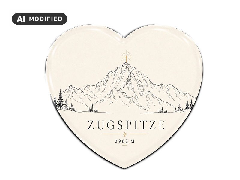 Souvenir Foto Magnet Herz Zugspitze 4x4cm
