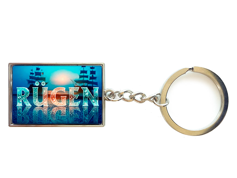 Souvenir Schlüsselanhänger rechteckig aus Metall Rügen 3x10cm Souvenir Schlüsselanhänger rechteckig aus Metall Rügen 3x10cm