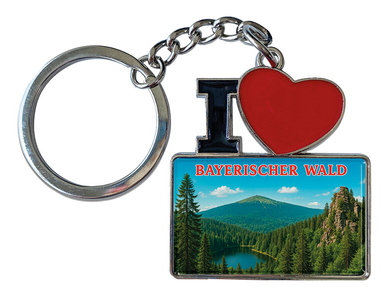 Souvenir Schlüsselanhänger aus Metall "I Love" BayerischerWald 11x4cm   