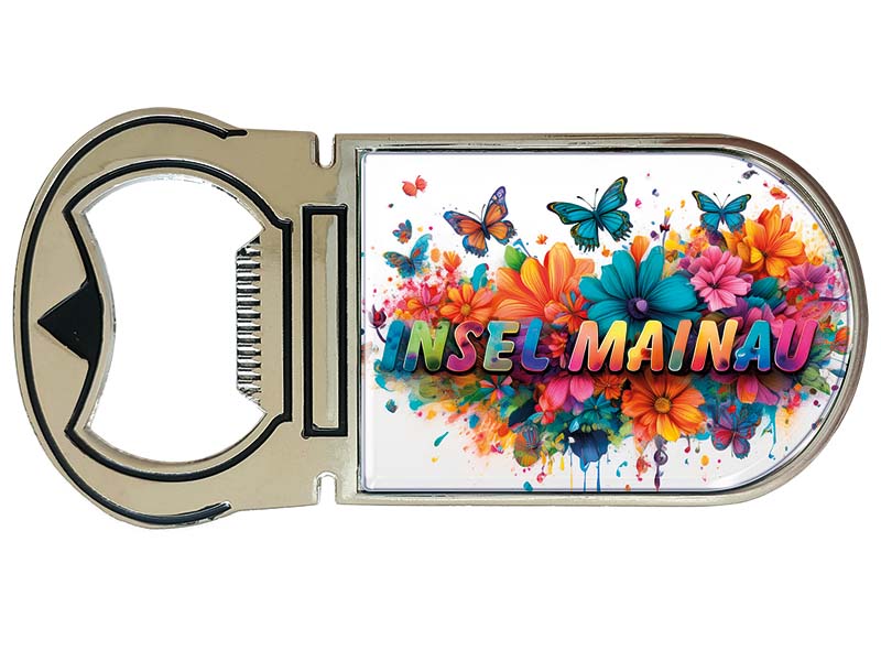 Souvenir Magnet Kapselheber aus Metall Mainau 4x9cm