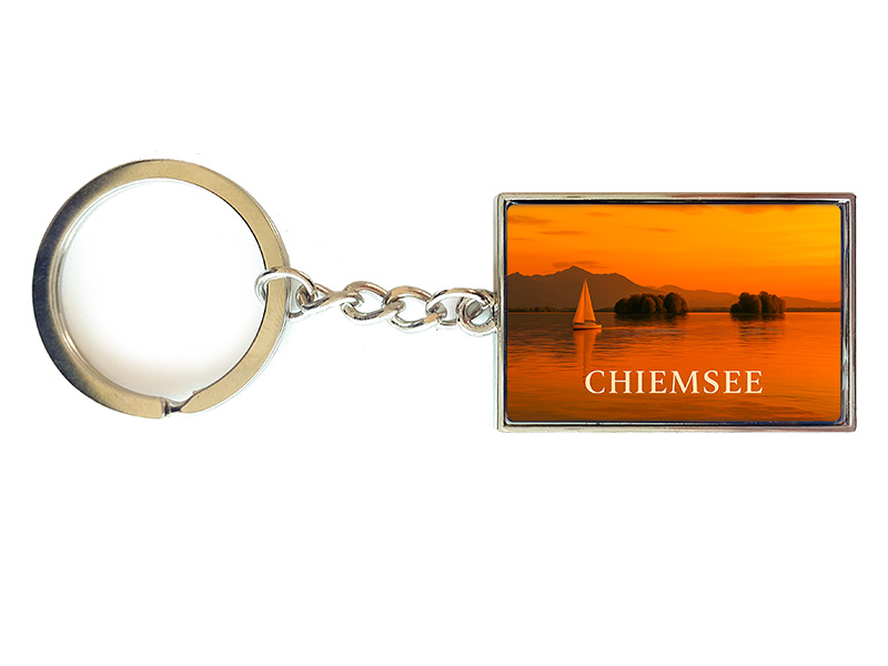 Souvenir Schlüsselanhänger rechteckig aus Metall Chiemsee 3x10cm