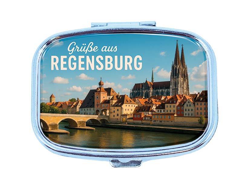 Souvenir Pillendose rechteckig aus Metall Regensburg 6x4,5cm