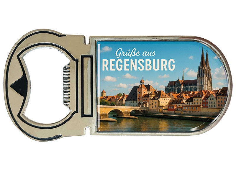 Souvenir Magnet Kapselheber aus Metall Regensburg 4x9cm