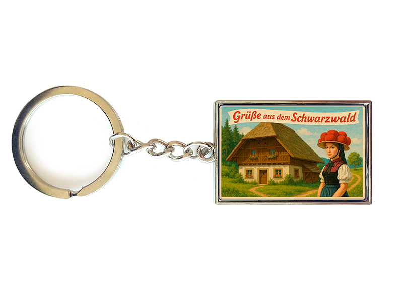 Souvenir Schlüsselanhänger rechteckig aus Metall Schwarzwald 3x10cm
