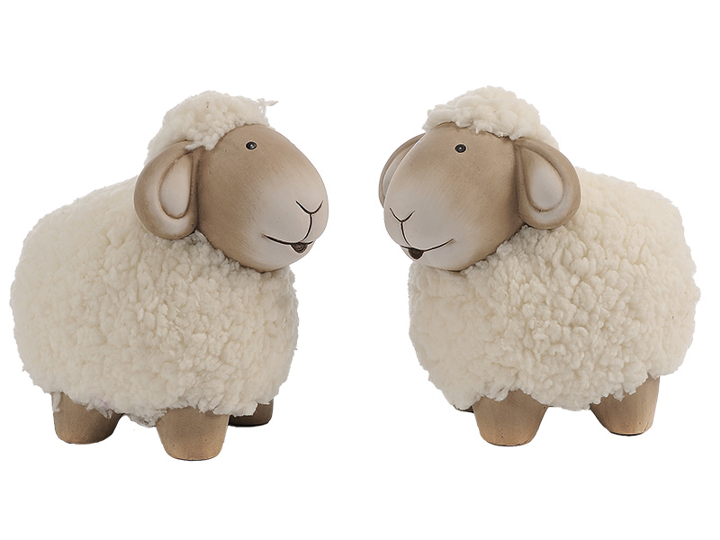 17430 Keramik Schaf mit Fell