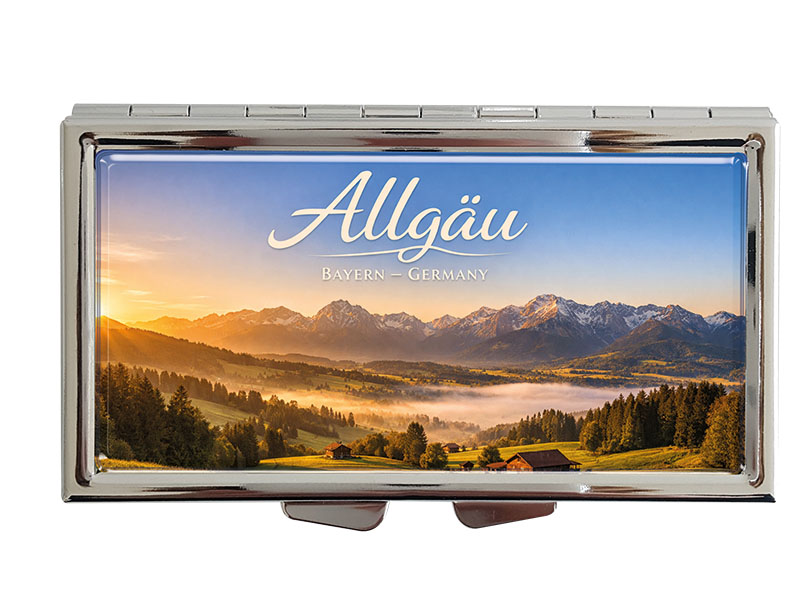 Souvenir Pillendose Allgäu aus Metall  8,5x4,5cm