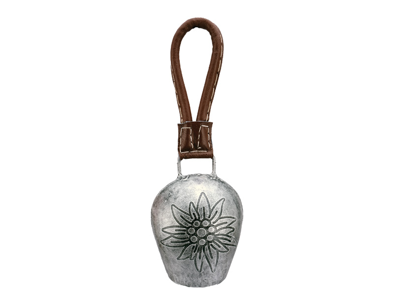 Metal bell with Edelweiss 10x8x12, with leather strap