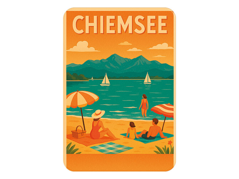 Souvenir Foto Kunststoff Magnet Chiemsee 8x5cm