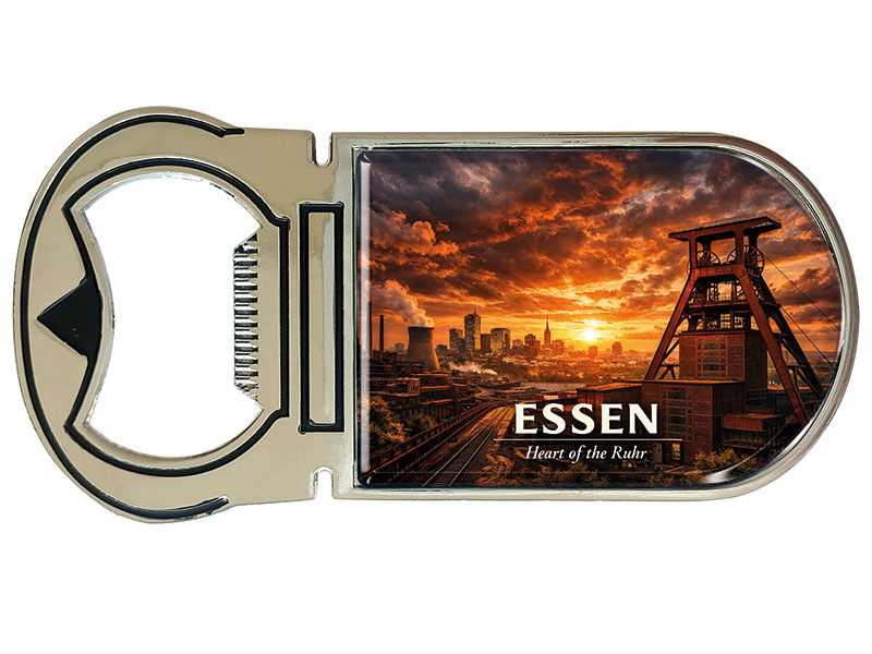 Souvenir Kapselheber Magnet Essen aus Metall 4x9cm