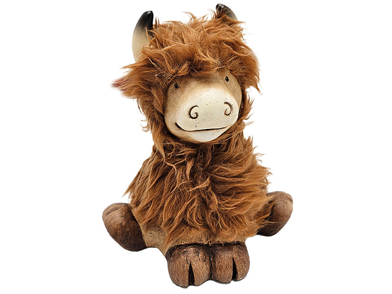 Hochlandrind mit Fell aus Keramik 15x10x18cm   