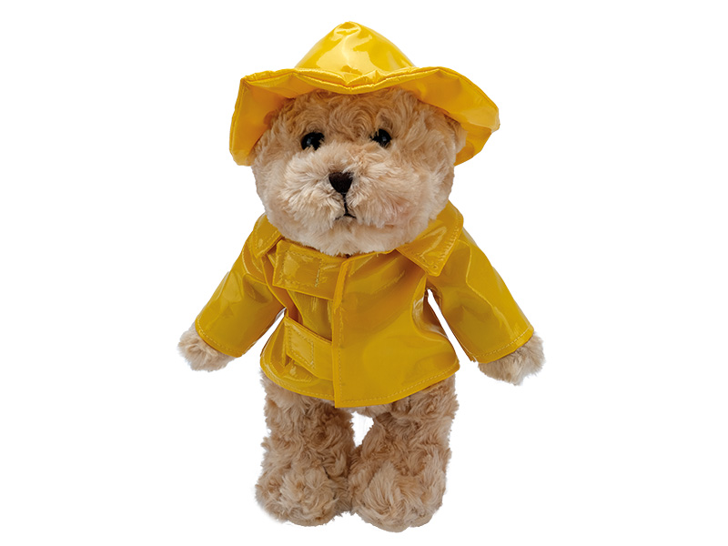 Bär aus Plüsch mit Regenjacke, 23x13x30cm    Bär aus Plüsch mit Regenjacke, 23x13x30cm