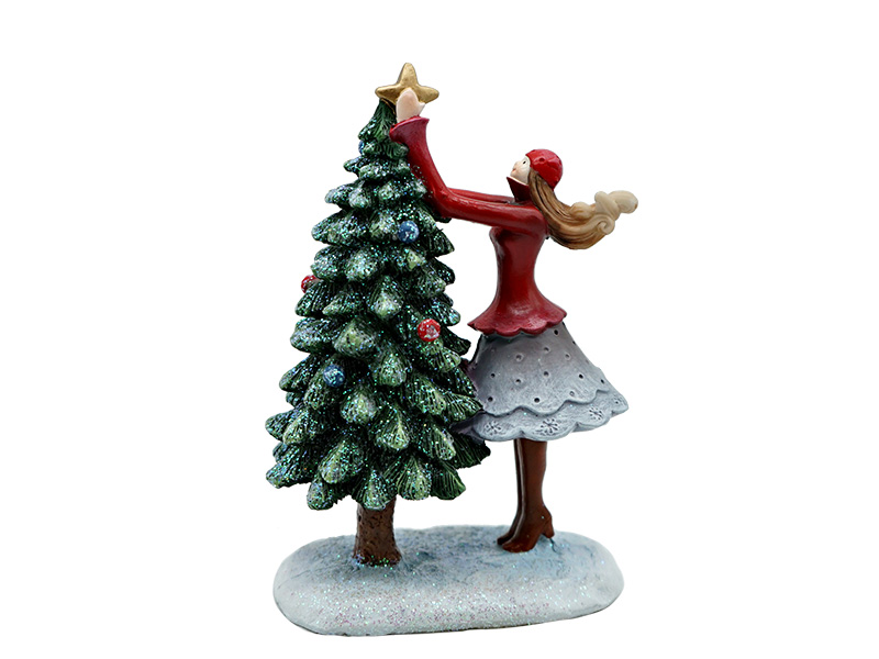 Poly Dame mit Weihnachtsbaum
