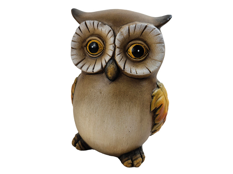 Eule mit Blätterflügel aus Keramik 13x12x19,5cm    Eule mit Blätterflügel aus Keramik 13x12x19,5cm