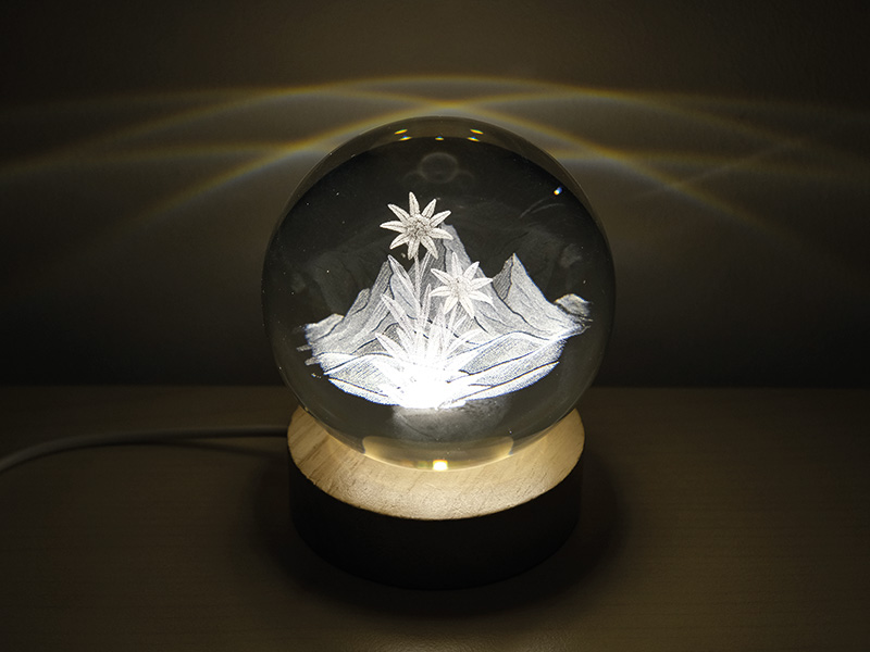 Tischlampe aus Glas mit Edelweiß Ø6x7,5cm