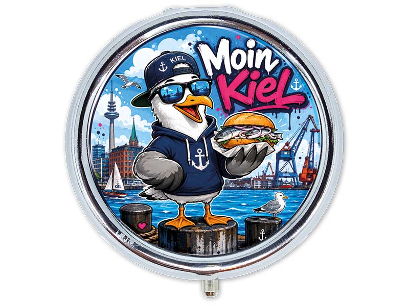 Souvenir Pillendose Kiel aus Metall Ø5cm