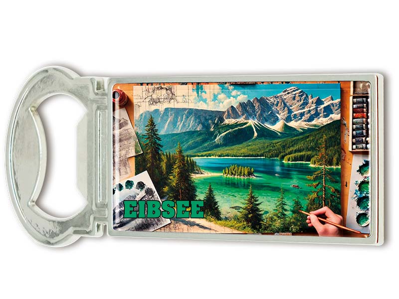 Souvenir Magnet Kapselheber aus Metall Eibsee 3x9cm